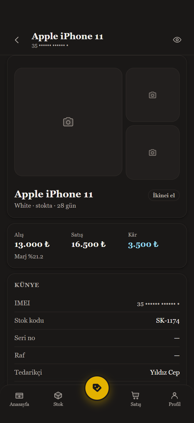 Cihaz künyesi: IMEI, alış, ek maliyet ve kâr